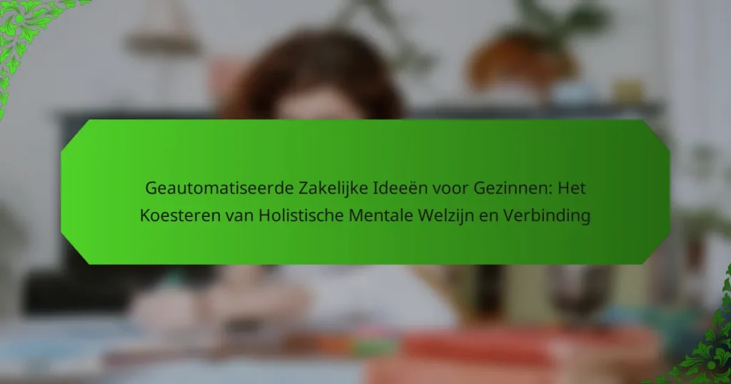 Geautomatiseerde Zakelijke Ideeën voor Gezinnen: Het Koesteren van Holistische Mentale Welzijn en Verbinding